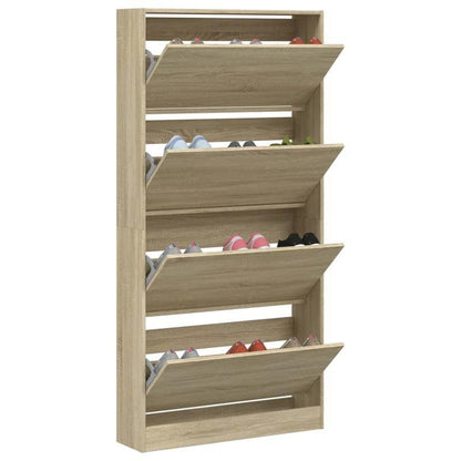 Schoenenkast – Schoenenopberger – Schoenenrek – Halmeubel – Opbergkast – Modern – 4 Kleppen – Ruimtebesparend Design – Sonoma Eikenhout
