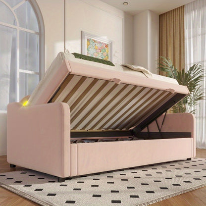 Sofa Bed – Slaapbank – Slaapzetel – Bedbank – Multifuntionele Bank – Met Hydraulische Opbergruimte – Met Metalen Frame – Roze – 90x200 cm – Zonder Matras
