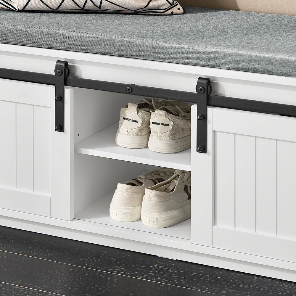 Schoenenkast – Schoenenrek – Schoenenopberger – Schoenenbank – Opbergkast – 2 Schuifdeuren – Houtlook MDF – Zitkussen – 90x35x46 cm