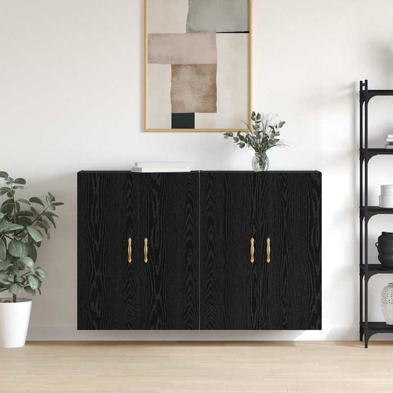 Zwarte Wandkast – Wandmeubel – Opbergkast – Hangkast – Muurbekleding – Modern Design – Duurzame MDF Eikenlook – Ruimtebesparend Verticaal 69 cm