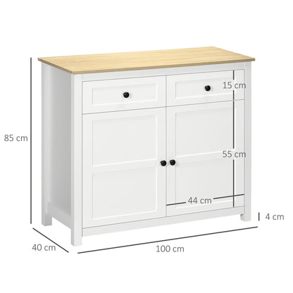 Dressoir – Opbergkast – Sideboard – Buffetkast – Ladekast – 2 Deuren & 2 Laden – Verstelbare Plank – 100x40x85 cm – Wit Houtlook
