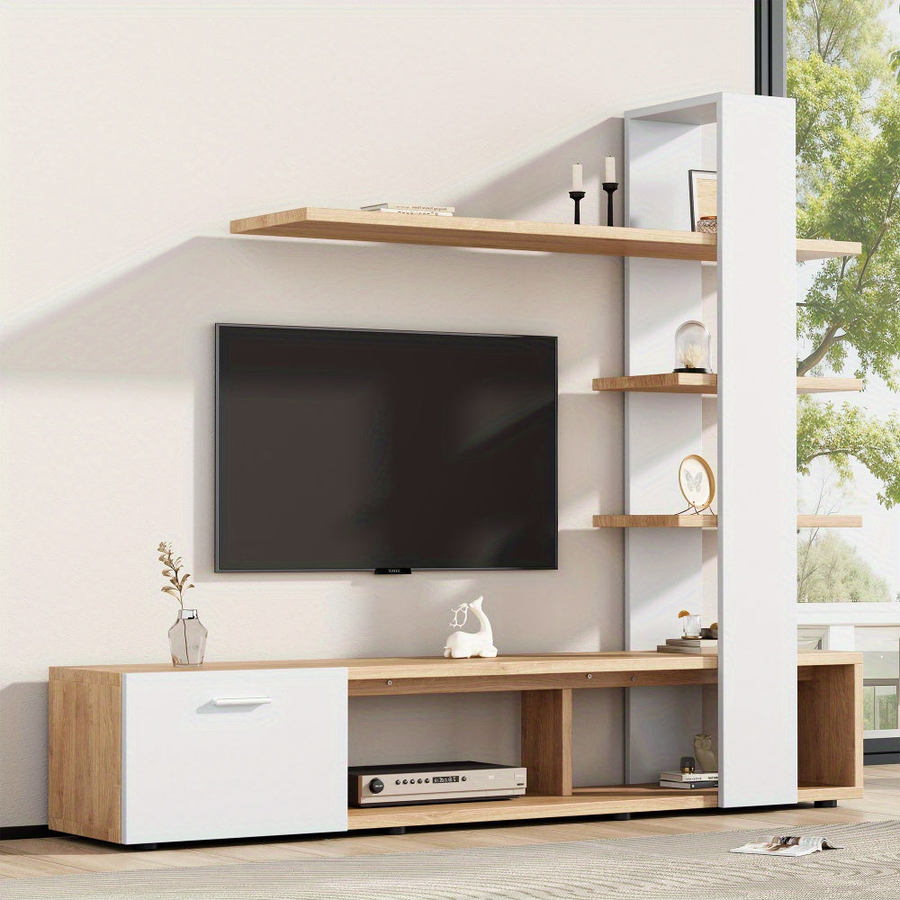 TV cabinet, living room wall cabinet, living room furniture set, dimensions: 180 x 33.5 x 151.5cm, suitable for TVs under 60 inches, modern TV cabinet, low cabinet, TV wall cabinet set, living room furniture set, white