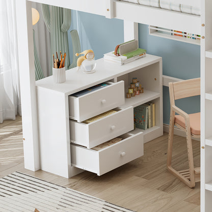 Hoogslaper – Stapelbed – Bedbank – Halfhoogslaper – Kinderbed – Wit Design – Inclusief Bureau en Opbergruimte – Bedmaat 90x200 cm – Volledig Gemonteerd