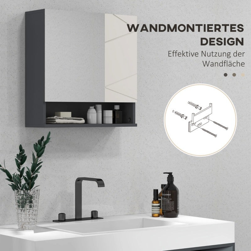Badkamer Spiegelkast – Spiegelkast Met Opbergruimte – Wandkast Badkamer – Spiegelkast Met Plank – Anti Condens Spiegel – Grijs – 55x17x55 cm – Modern Ruimtebesparend Design