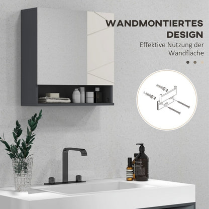 Badkamer Spiegelkast – Spiegelkast Met Opbergruimte – Wandkast Badkamer – Spiegelkast Met Plank – Anti Condens Spiegel – Grijs – 55x17x55 cm – Modern Ruimtebesparend Design