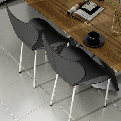 Set van 2 Eetkamerstoelen met Rugleuning – Zwart Polypropyleen met Verchroomde Poten – Stijlvolle Stoelen voor Keuken, Woonkamer of Eetkamer
