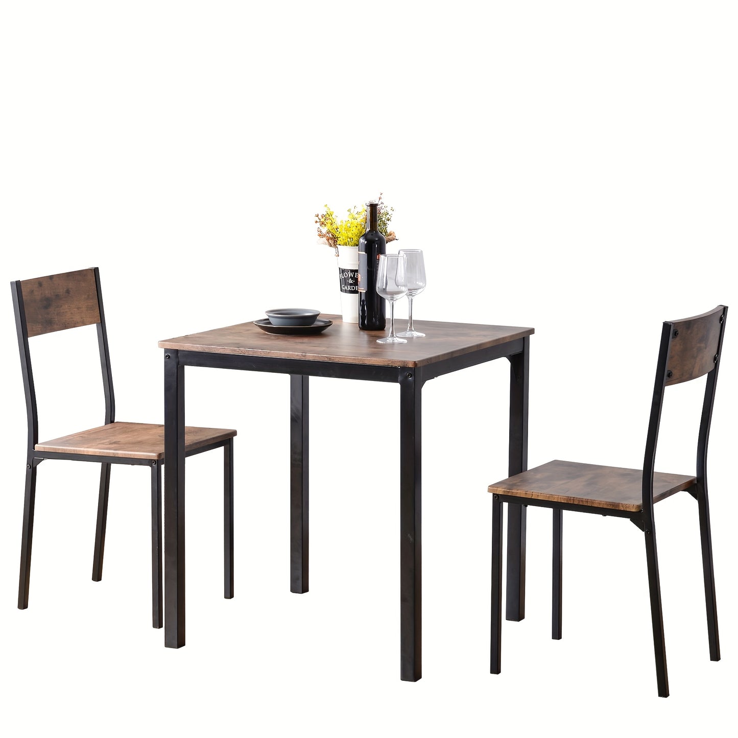Eethoek – Zitgroep – Dinerset – Tafel Met 2 Stoelen – Balkonmeubilair – Compact En Praktisch – Massief Hout En Metaal