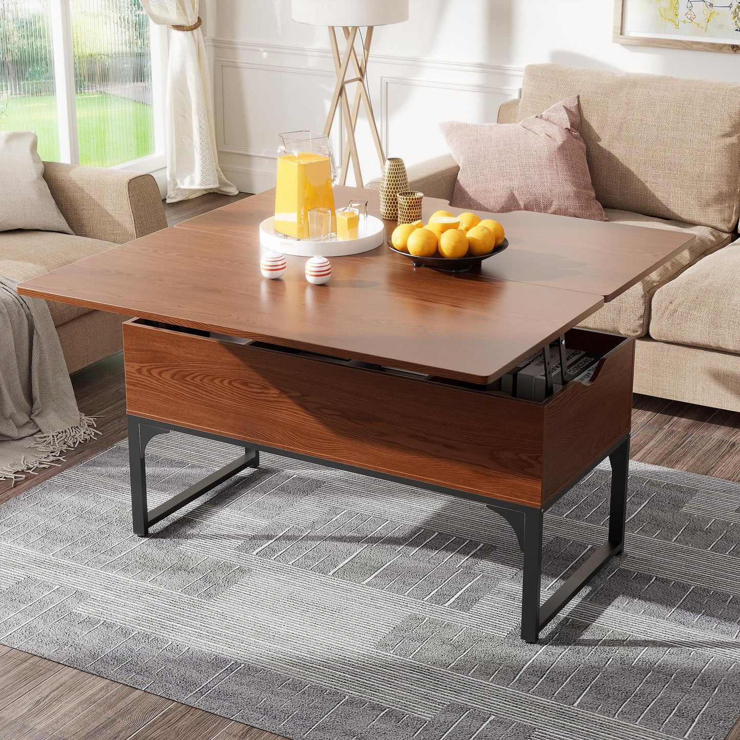 Salontafel – Koffietafel – Bijzettafel – Woonkamertafel – Tafel – Verstelbaar Blad – Opbergruimte & Ruimtebesparend Design – 44,6 x 100 x 61,5 cm – Bruin