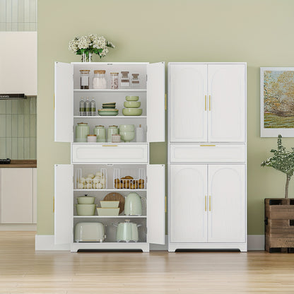 Kitchen Cabinet, Tall Cabinet with 4 Doors, Sideboard with 1 Large Drawer, Buffet Cabinet, Dining Room Cabinet, Adjustable Shelves, for Dining Room, Kitchen, Living Room, White