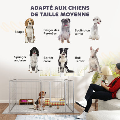 Hondenren – Puppyren – Hondenkennel – Hondenbench – Dierenren – 8 Panelen – Opvouwbaar Staal – Inclusief Deur & Draagriem