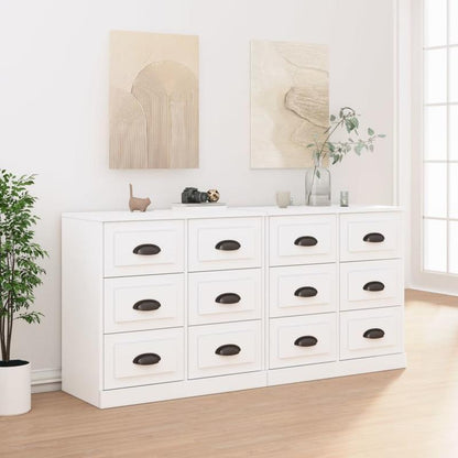 Sideboard – Dressoir – Opbergkast – Kast – Wit Hoogglans – Set Van 2 – Hardhout – Vrijstaand