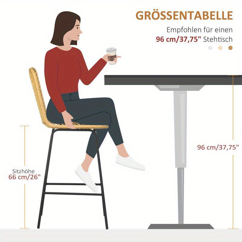 Boho Barstoelen – Barkrukken – Hoge Stoelen – Zitkrukken – Keukenstoelen – PE Rotan Vlechtwerk – Met Voetensteun – Kussen – Zwarte Metalen Poten – Set Van 2 – Mosterdgeel – Ruimtebesparend – Eenvoudige Montage