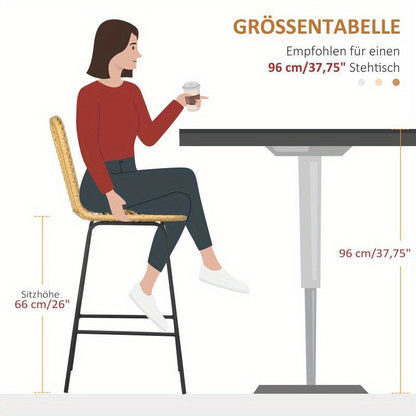 Boho Barstoelen – Barkrukken – Hoge Stoelen – Zitkrukken – Keukenstoelen – PE Rotan Vlechtwerk – Met Voetensteun – Kussen – Zwarte Metalen Poten – Set Van 2 – Mosterdgeel – Ruimtebesparend – Eenvoudige Montage