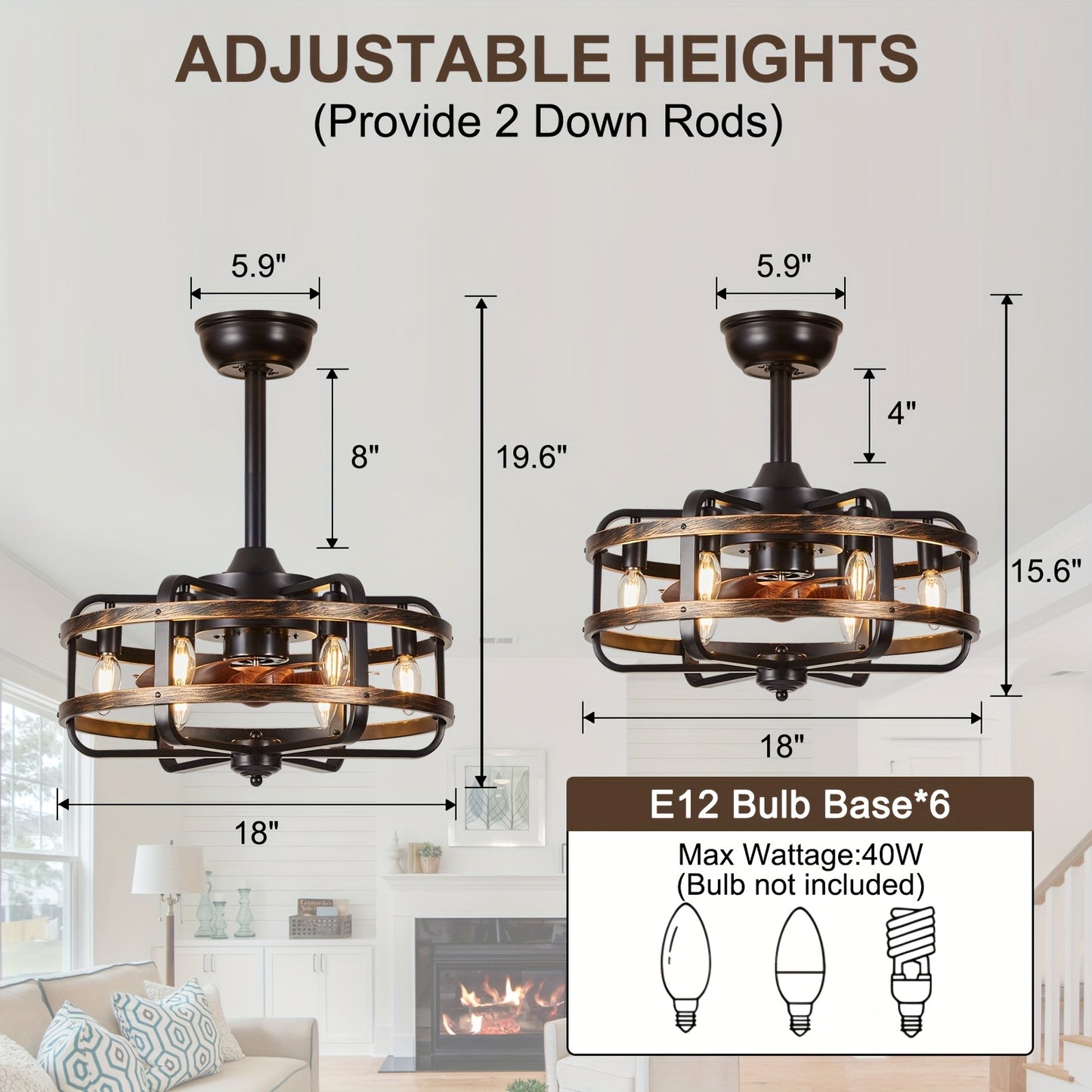 Retro Industriële Plafondventilator – Vintage Ventilator – Industriële Ventilator – Plafondventilator Met Licht – Plafondventilator Met Afstandsbediening – Fluisterstille Motor – Omkeerbare Waaierbladen