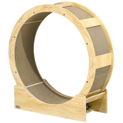 Kattenrenwiel – Kattenloopwiel – Kattenrad – Kattenfitness – Kattenwiel – Eiken Houtafwerking – Veiligheidsrem en Vervangbare Krabmat – 91 cm Hoog