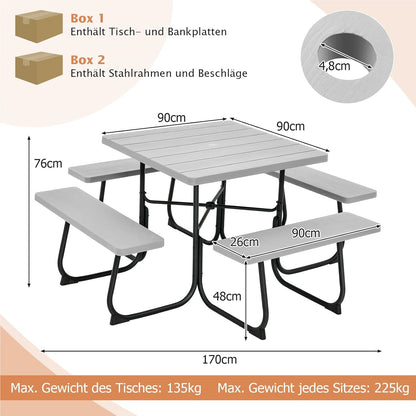 Tuinset – Picknicktafel – Zitgroep – Buitenmeubelen – Tuinmeubelen – 8 Personen – Weerbestendig HDPE – Parasolopening