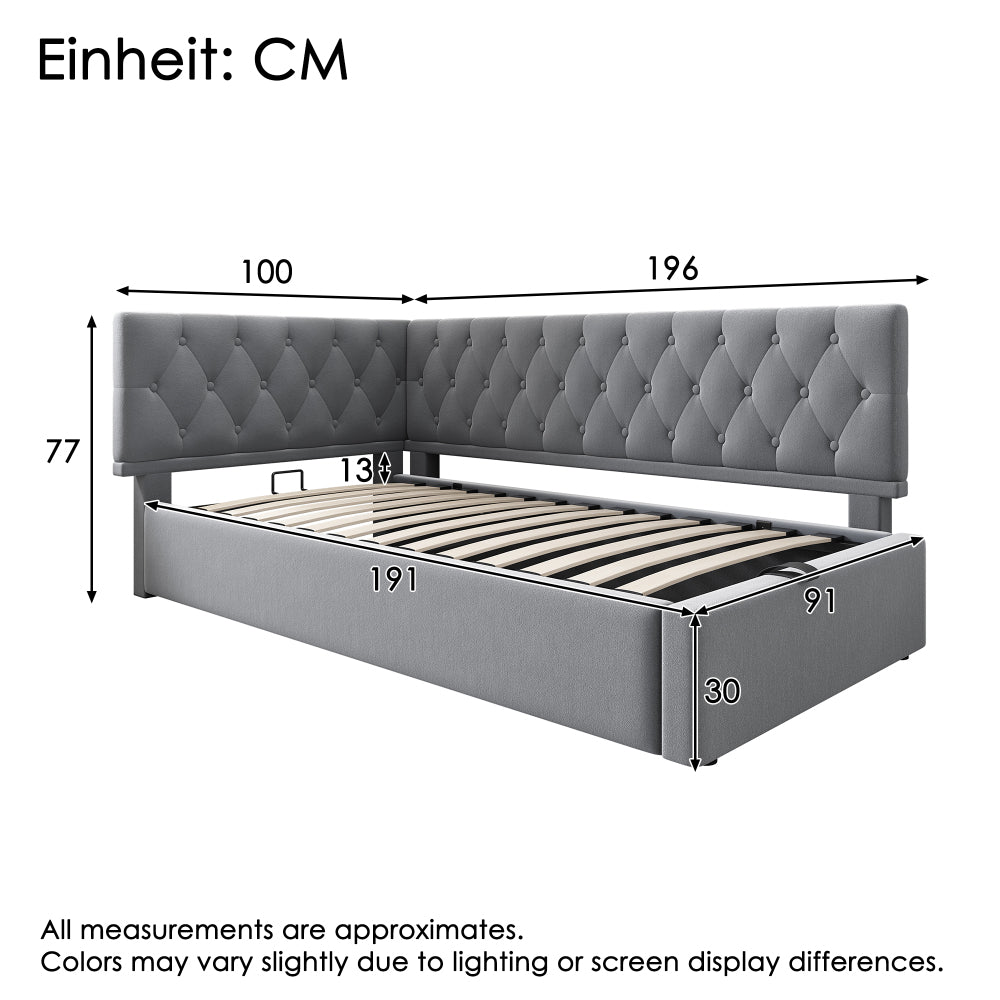 Slaapbank – Bedbank – Logeerbed – Zitslaapbank – Slaapstoel – Moderne Gestoffeerde Slaapbank – Hydraulische Opbergruimte – Stevig Metalen Frame – 90x190 cm – Roze