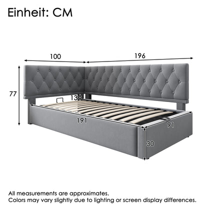 Slaapbank – Bedbank – Logeerbed – Zitslaapbank – Slaapstoel – Moderne Gestoffeerde Slaapbank – Hydraulische Opbergruimte – Stevig Metalen Frame – 90x190 cm – Roze