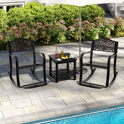 Schommelstoel – Relaxstoel – Fauteuil – Tuinstoel – Loungestoel – Gepoedercoat Aluminium – Antislip Voetjes – Voetensteun – Bloemmotief – Zithoogte 42 cm – Max. 150 kg draagkracht
