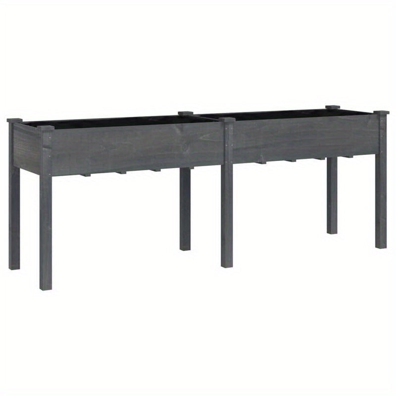 Tuinbak – Plantenbak – Bloembak – Bloembakje – Plantenvat – Houten Verhoogde Plantenbak – Massief Grenenhout – 203x53x76 cm – Weerbestendig Grijze Voering