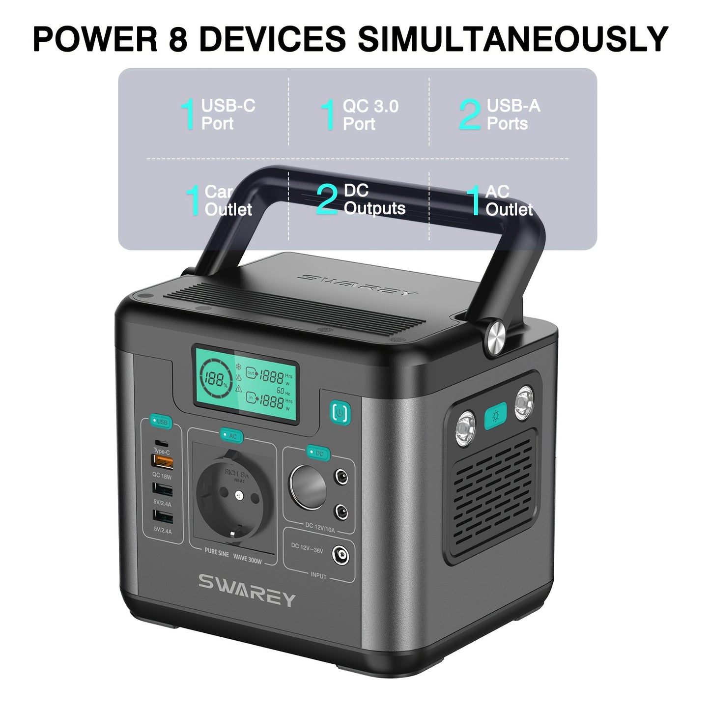 Draagbare Powerstation – Zonne Generator – Mobiele Accu – Stroomvoorziening – Noodstroom – 222Wh Lithium Batterij – 300W Pure Sinus Omvormer