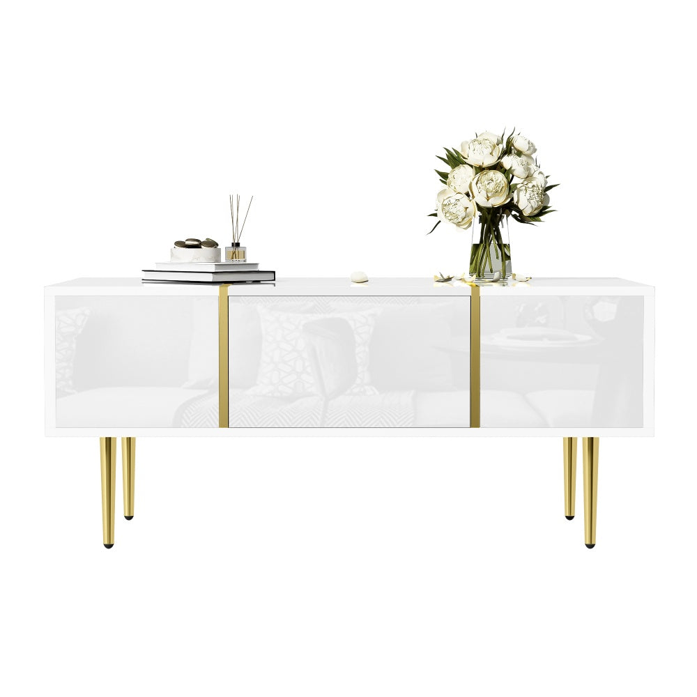 Salontafel – Koffietafel – Woonkamertafel – Bijzettafel – Tafeltje – Hoogglans Wit – 2 Ruime Lades – Gemakkelijk Schoon Te Maken