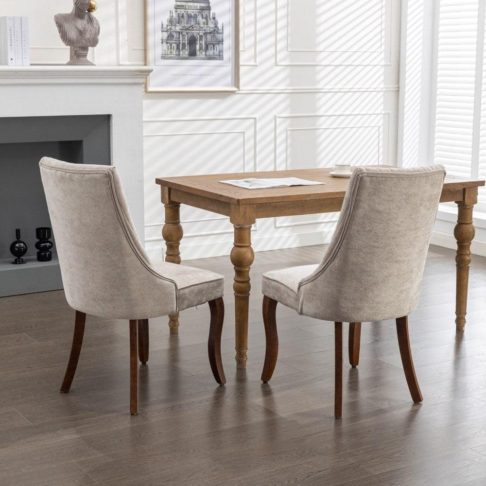 Eetkamerstoel – Keukenstoel – Stoel Voor Comedor – Dining Chair – Accentstoel – Stoffen Bekleding – Stevige Gebogen Houten Poten – Set Van 2 – Blauw