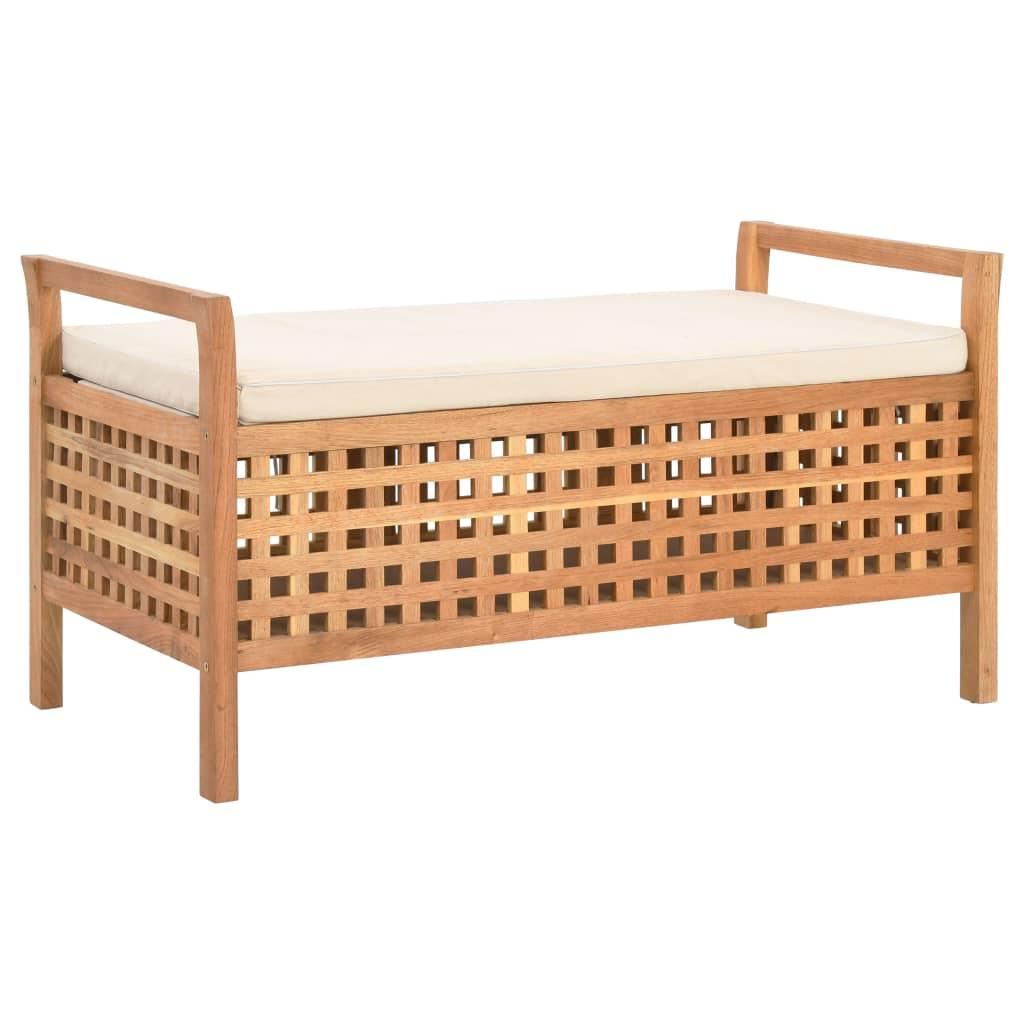 Houten Bank – Opbergbank – Halbank – Zitbank – Schoenenbank – Massief Walnotenhout – Gevoerd Zitvlak – 93x49x49 cm – Ruitpatroon – Opbergruimte