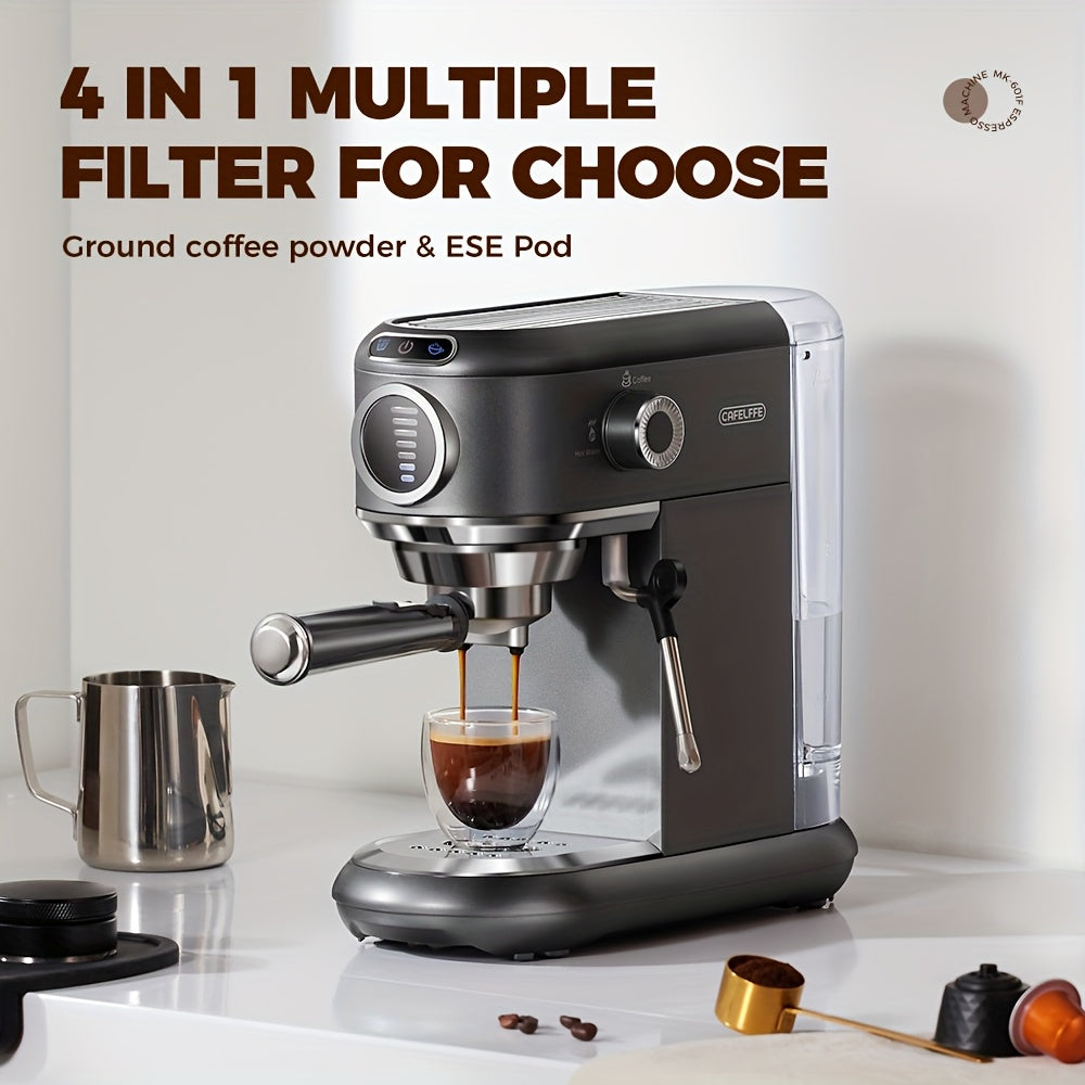 Espressomachine – Koffiemachine – Latte Maker – Cappuccinomachine – Halfautomaat – Roestvrij Stalen Behuizing – 7-instelbare Watervolume Controle
