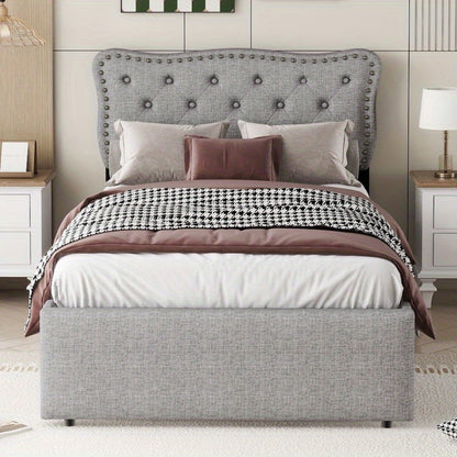 Bedframe – Bed – Eenpersoonsbed – Slaapbank – Bedbank – Moderne Stoffering – 90x200 cm – Met Opbergladen