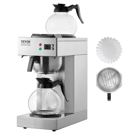 Koffiezetapparaat – Drip Koffiemachine – Koffiezetter – Horecakoffiezetter – Grootverbruik – 12 Kopjes – Twee Warmhoudplaten – Twee Glazen Karaffen – Roestvrijstalen Filter