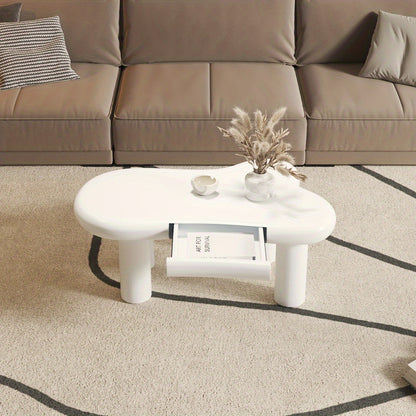 Modern Cloud-Shaped White Metal Coffee Table with Storage Drawers – Multifunctional Side Table for Living Room, White, No Assembly Required, Coffee Table for Living Room, Decorative Table, Contemporary Design