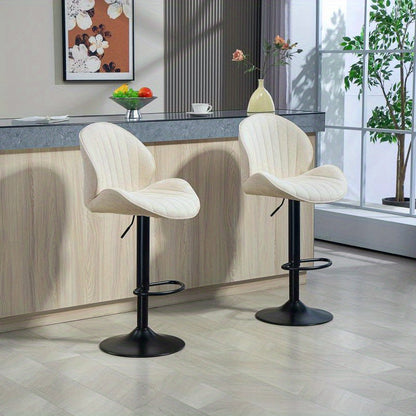 Barkrukset – Barkrukken – Barstoelen – Keukenstoelen – Zitkrukken – Verstelbare Zithoogte – Draaibare Stoffen Zitting – Beige Met Zwart Stalen Frame