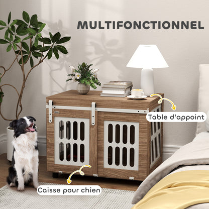 Hondenbench – Hondenkooi – Hondenhuisje – Bench – Dierenkooi – Medium Maat – Walnotenhout – Schuifdeur – Verstelbare Poten – Bijzettafel