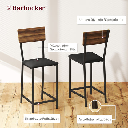 3-Delige Barset – Bar Tafel – Bistro Set – Terrasmeubilair – Huisbar – Bruin – Met Wijnrek en Glashouder – Comfortabele Stoelen met Voetsteunen