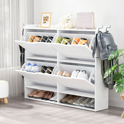 Schoenenkast – Schoenmeubel – Schoenopberger – Schoenrek – Halmeubel – Wit – 4 Kanteldeuren – Ruime Opbergruimte Voor 16-24 Paar Schoenen