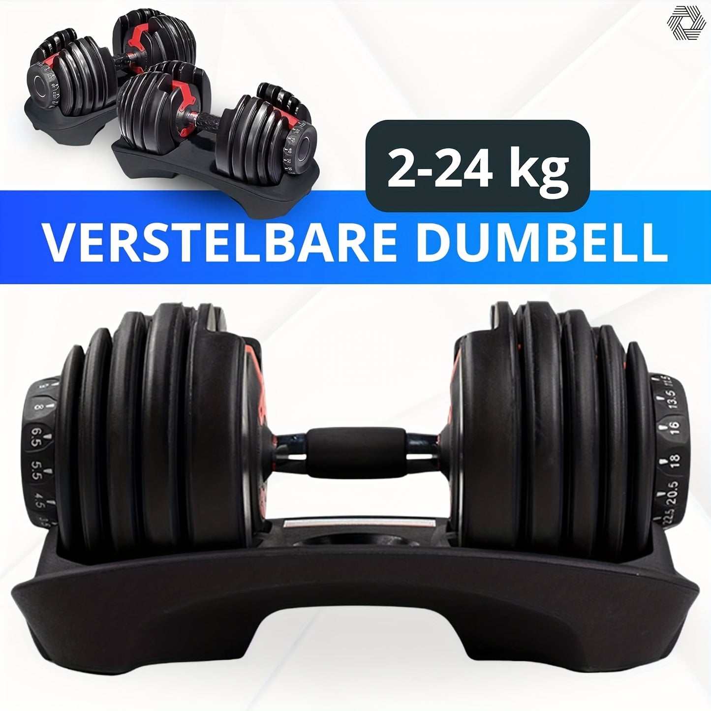 Quickly adjustable dumbbell 24kg, 1 second quick weight change, free weight combination, unisex strength training equipment (single piece)