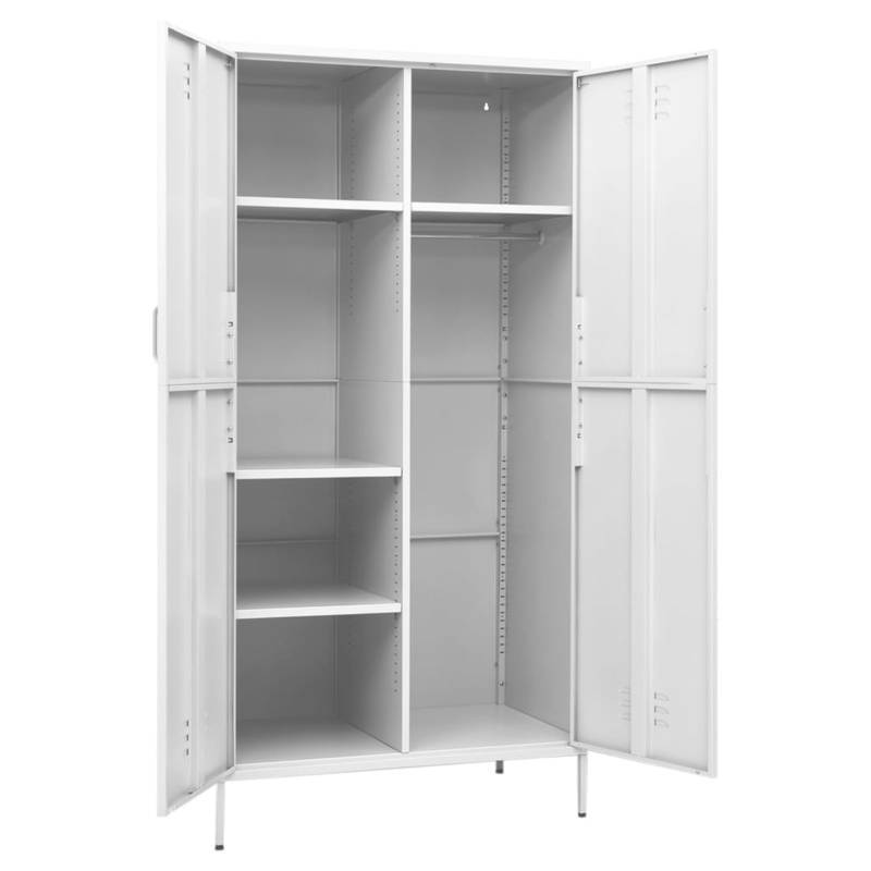 Witte Stalen Kast – Opbergkast – Bergkast – Kast Met Deuren – Stalen Opbergmeubel – 90x50x180 cm – Robuust Staal Met Houten Elementen