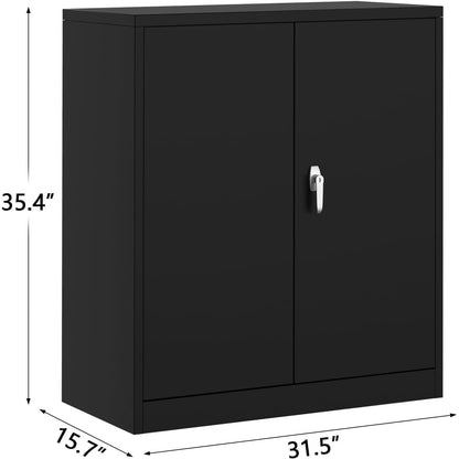Werkplaatskast – Gereedschapskast – Opbergkast – Stellingkast – Werkbankkast – 100% Metaal – Vergrendelbare Deuren – 2 Verstelbare Legplanken – 3,2+ ft³ Inhoud – Zwart