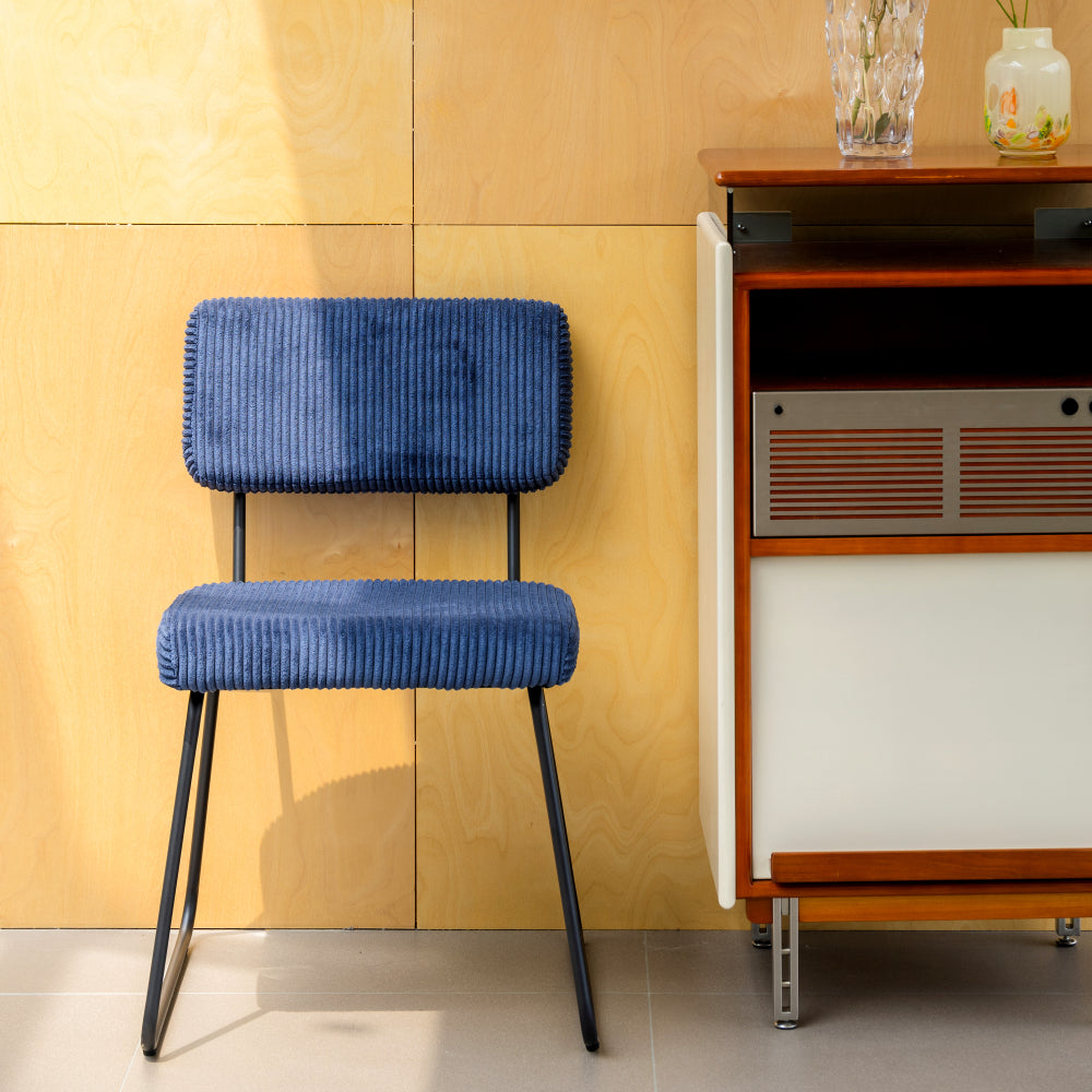 Set of 2 Modern Navy Blue Dining Chairs with Striped Upholstery & Metal Frame - Padded Seats,, Solid Backrest - Heavy-Duty for, Office, Cafe - Contemporary Furniture (No Wood) - Melvin Chairs, Wipeable Design