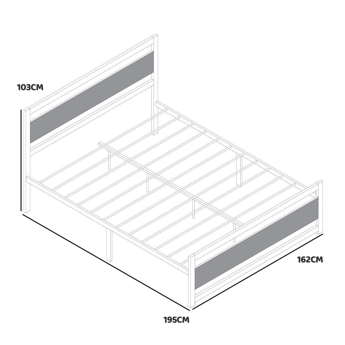 Bedframe – Tweepersoonsbed – Metalen Bed – Houten Bed – Industrieel Bed – Stevig Metaal & Hardhout – Opbergruimte Onder Bed – Afmeting 162x195 cm