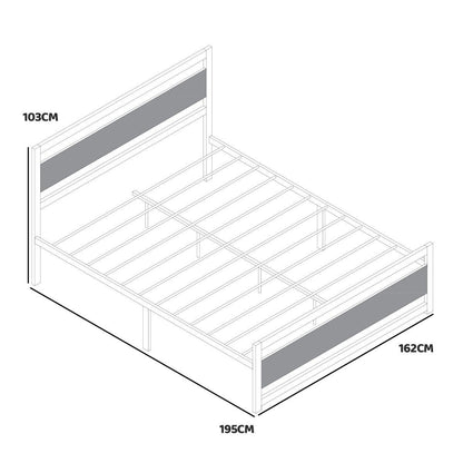 Bedframe – Tweepersoonsbed – Metalen Bed – Houten Bed – Industrieel Bed – Stevig Metaal & Hardhout – Opbergruimte Onder Bed – Afmeting 162x195 cm