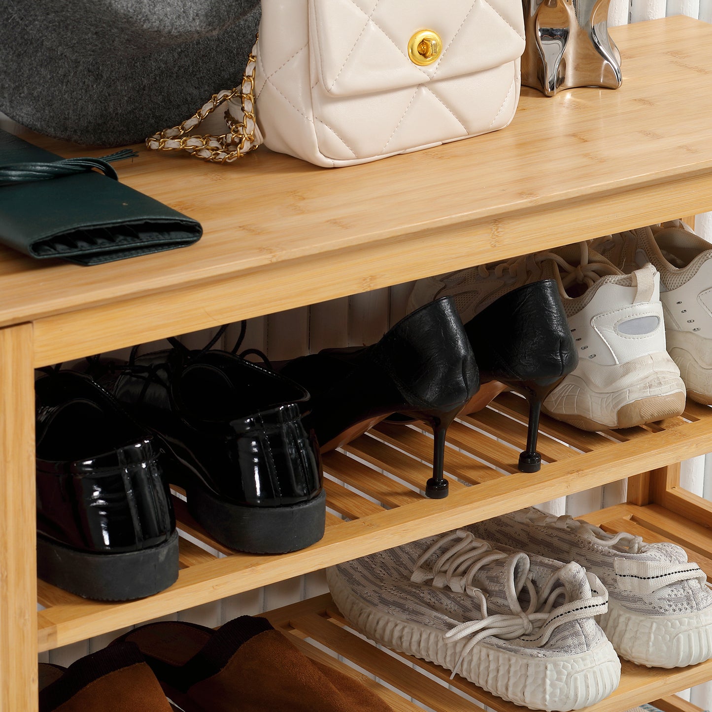 Schoenenrek – Schoenenkast – Schoenenbank – Schoenenopberger – Halmeubel – Bamboe – 5 Niveaus – Opbergruimte Voor 20 Paar Schoenen