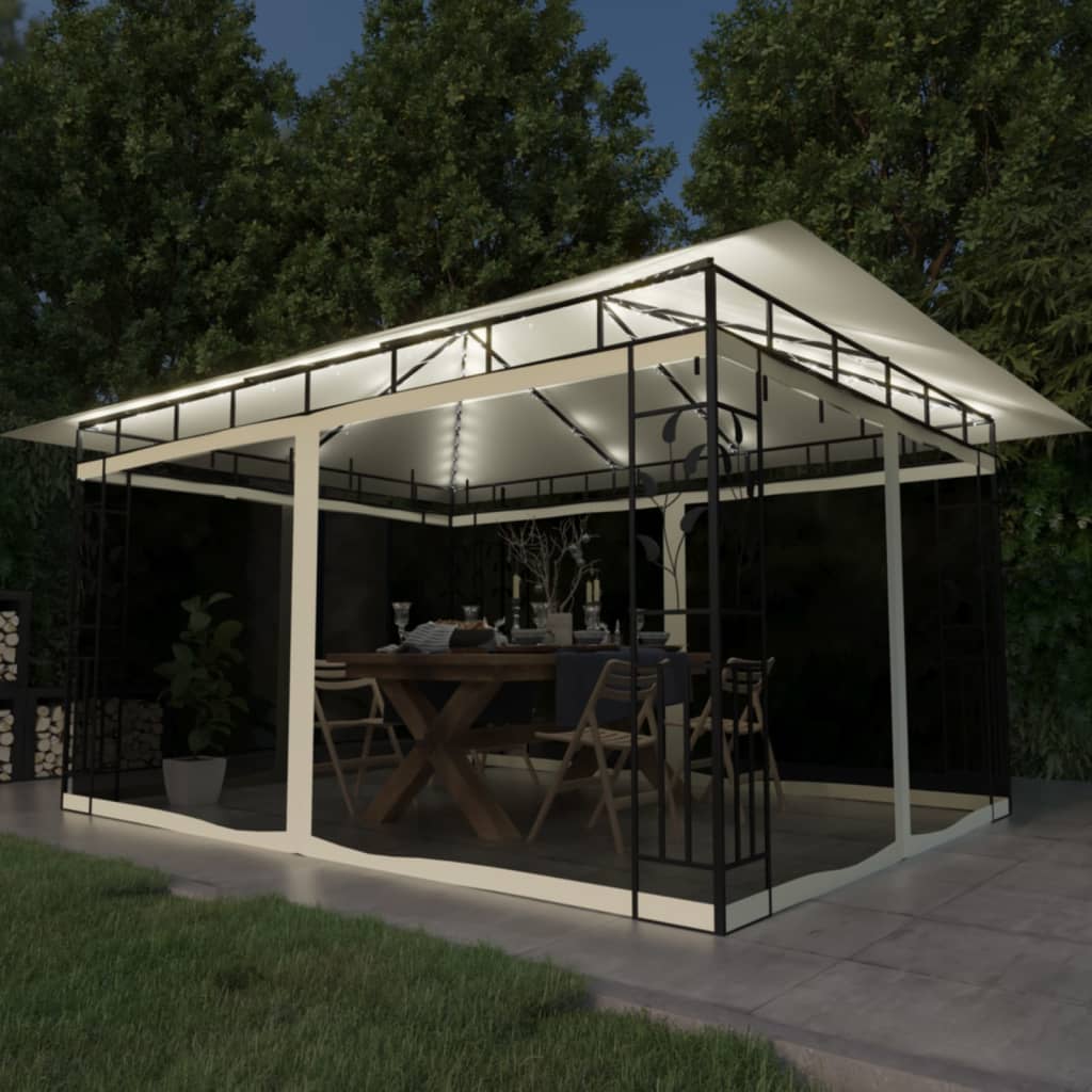 Zonnescherm – Tuinpaviljoen – Overkapping – Pergola – Prieel – 4x3 Meter – Stabiel Staalframe – Ingebouwde Lichtslinger