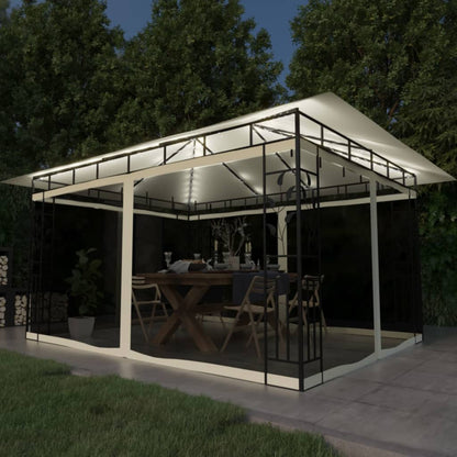 Zonnescherm – Tuinpaviljoen – Overkapping – Pergola – Prieel – 4x3 Meter – Stabiel Staalframe – Ingebouwde Lichtslinger