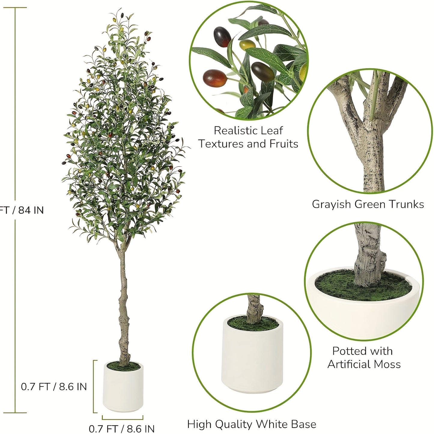 Kunstmatige Olijfboom – Kunstboom Binnen – Nep Olijfboom – Decoratieve Boom – Kunstplant – 213 cm Hoog – Realistische Houten Stam & Zijdezachte Bladeren