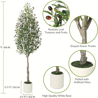 Kunstmatige Olijfboom – Kunstboom Binnen – Nep Olijfboom – Decoratieve Boom – Kunstplant – 213 cm Hoog – Realistische Houten Stam & Zijdezachte Bladeren