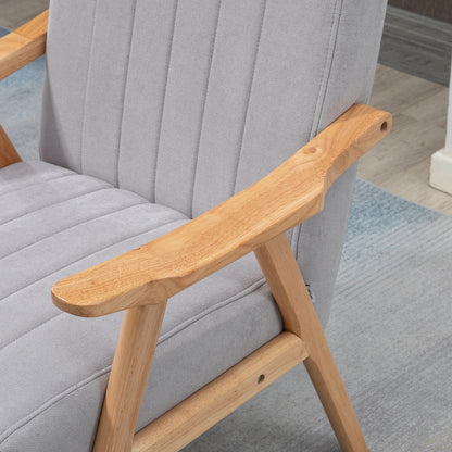 Fauteuil – Zitzetel – Relaxstoel – Loungestoel – Zetel – Scandinavisch Design – Fluwelen Bekleding – Rubberen Houten Onderstel – Lichtgrijs – 68x74x82 cm