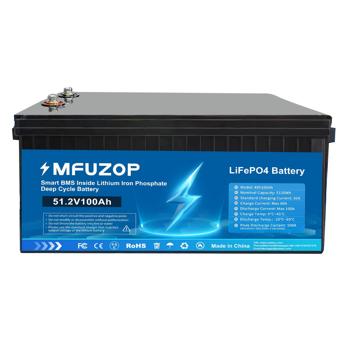 LiFePO4 Accu – Lithium Batterij – Zonne-energie Accu – Camper Accu – Deep Cycle Accu – 48V 100Ah Capaciteit – 15000+ Levensduur Cycli