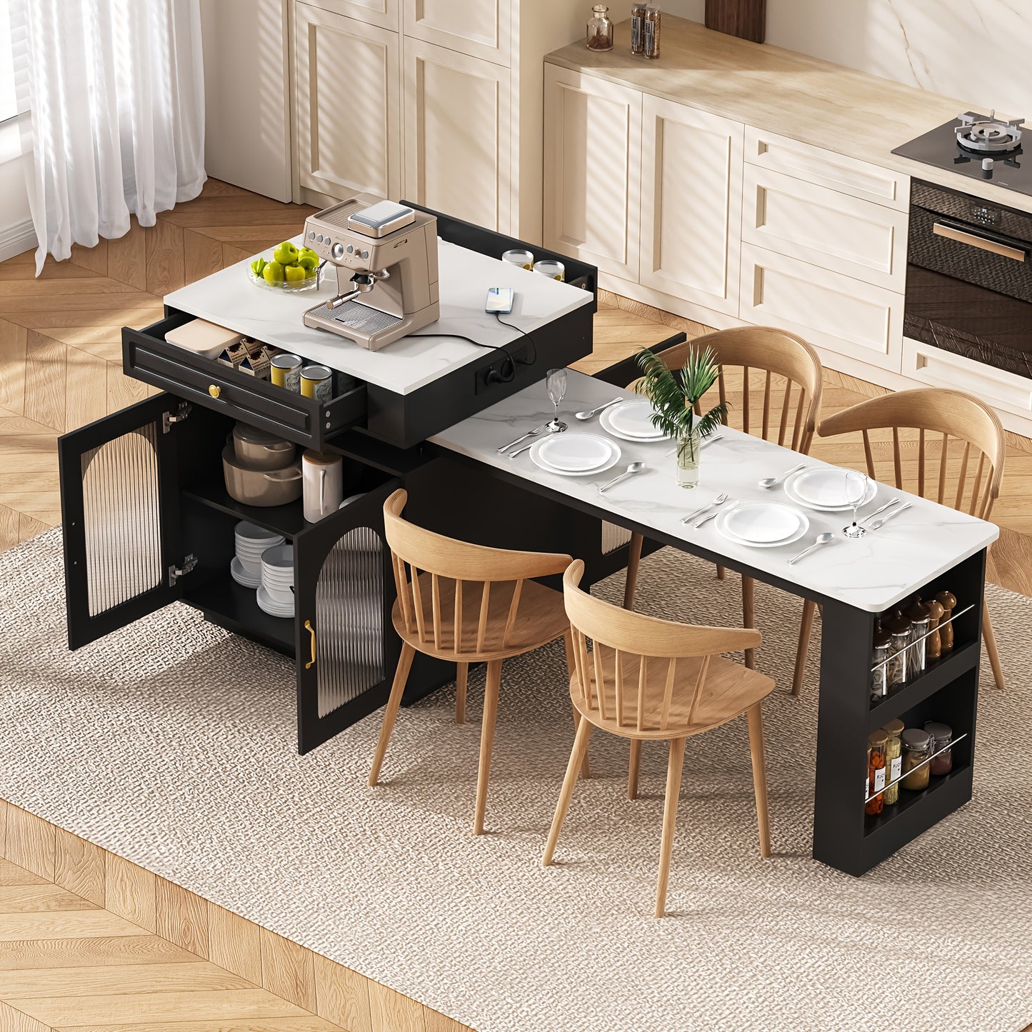Eettafel – Tafel – Dinertafel – Eetkamertafel – Tafeltje – Zwart – Extra Groot Tafelblad – Stabiele Bogenpoot